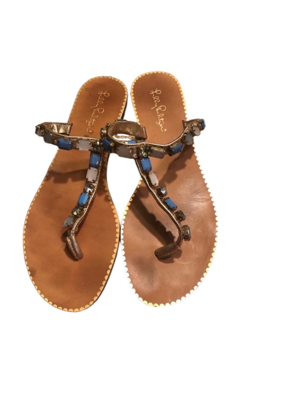 Lilly Pulitzer Women’s Leather Rhinestone Thong Sandals Size 8 -5 Multicolor